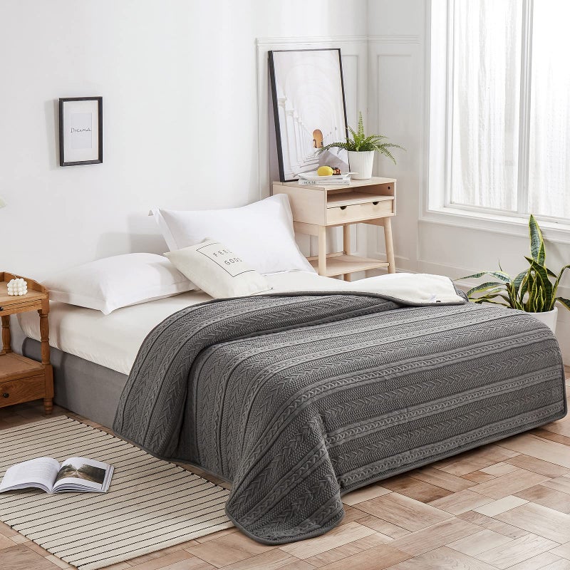 Longhui bedding Acrylic Cable Knit Sherpa Throw Blanket - Thick, Soft, Big, Cozy Grey Knitted Fleece Blankets for Couch, Sofa, Bed - 60 x 80 Inches Gray Coverlet, 5.2 Pounds - Image 4